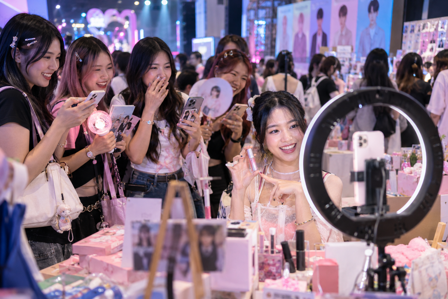 バンコクのライブイベントで応援するタイの若いファン